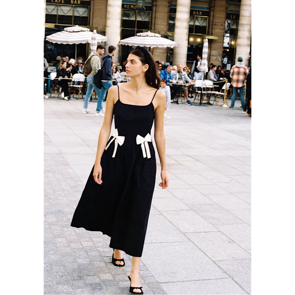 Ciao Lucia Black Maxi Dress With Cream Bow Accents